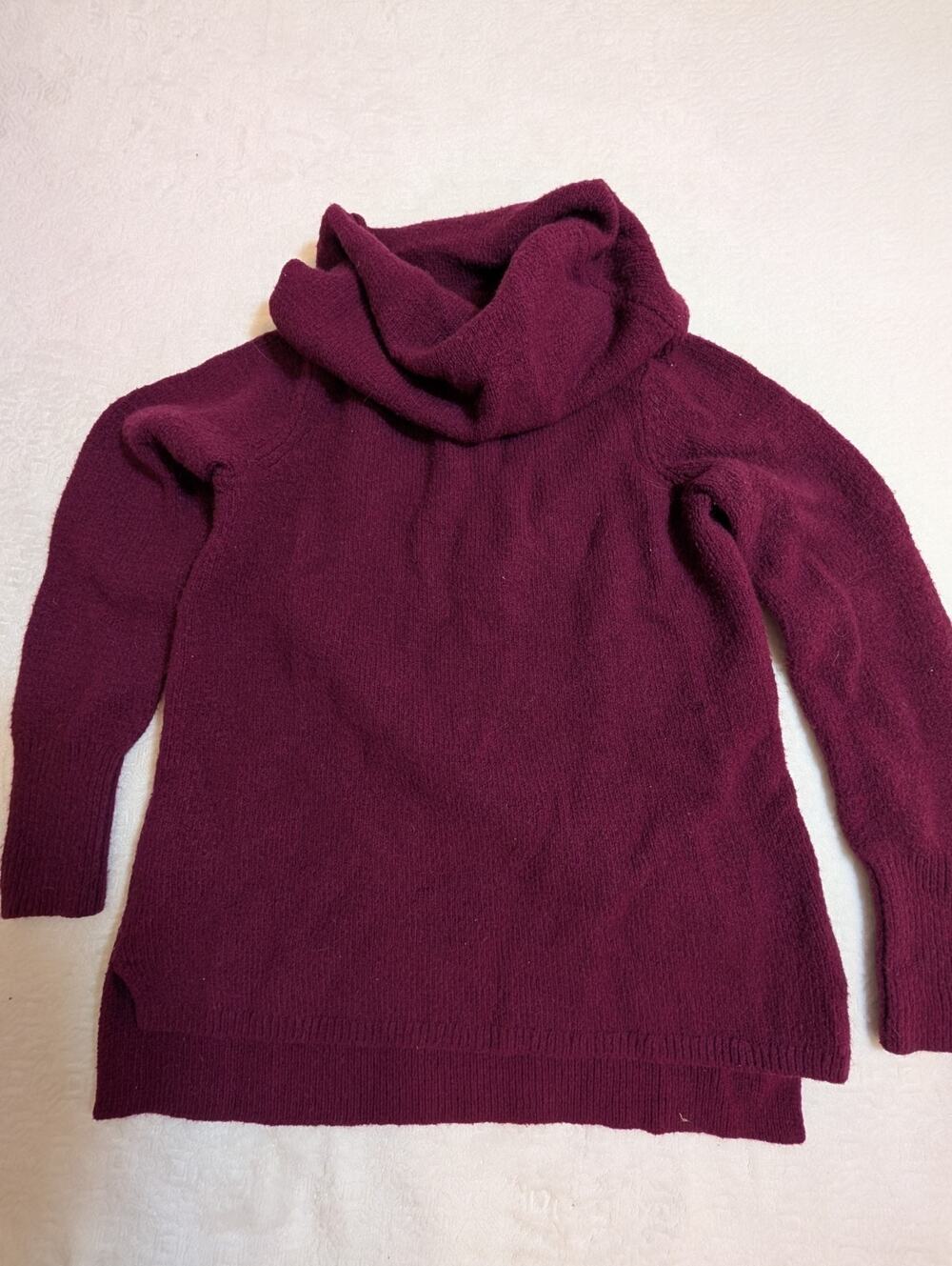 DKNY Jeans Women Cowl Neck Pullover Sweater Burgundy Plum Cozy Long Sleeve Small